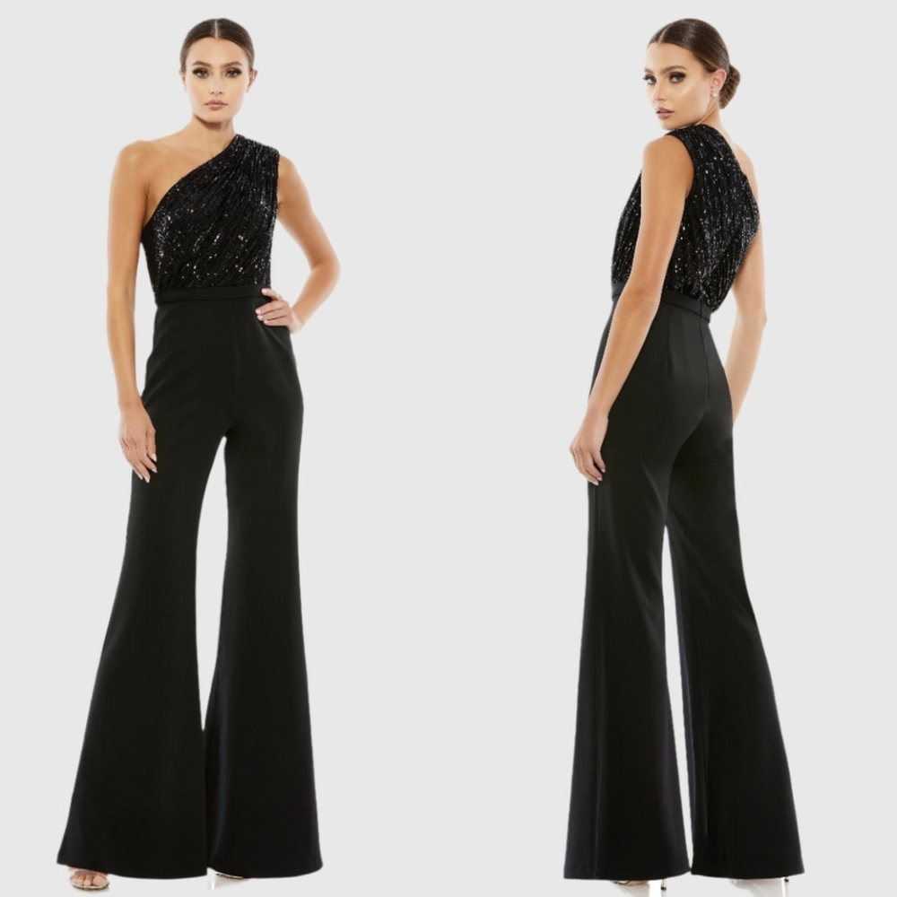 Ieena for Mac Duggal One Shoulder Sequin Jumpsuit